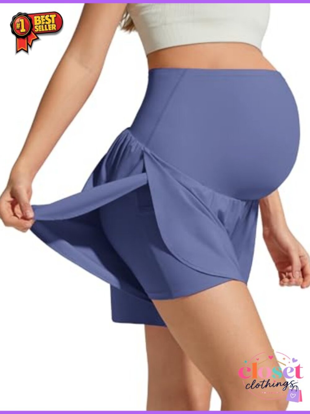 Maternity Athletic Shorts Cross Waist Over-Bump Pregnancy Workout Shorts